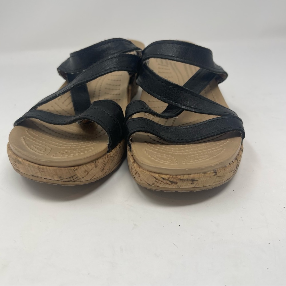 Crocs Women's A-Leigh Cork Black Brown Wedge Strappy Sandals Size 8 - Picture 5 of 8